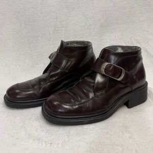 VTG Oxford Classic 8 Monk Strap Boot Burgundy Leather Square Toe Masc Formal 90s